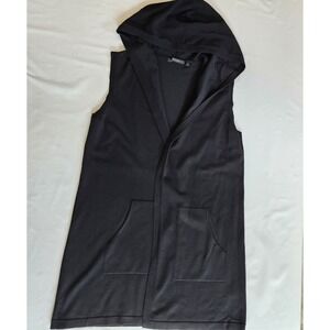 Cyrus Sleeveless Hooded Cardigan Sweater Black Size M Rayon Nylon Pockets